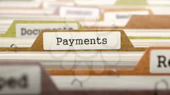 Payments Concept on Folder Register in Multicolor Card Index. Closeup View. Selective Focus. 3D Render.