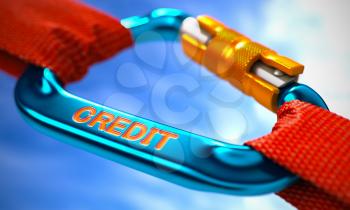 Credit on Blue Carabine with a Red Ropes. Selective Focus. 3D Render.