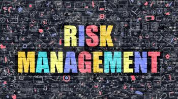 Risk Management Concept. Risk Management Drawn on Dark Wall. Risk Management in Multicolor. Risk Management Concept. Modern Illustration in Doodle Design of Risk Management.