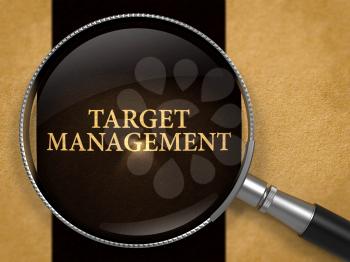 Target Management through Loupe on Old Paper with Black Vertical Line Background. 3D Render.
