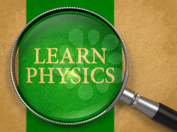 Learn Physics through Loupe on Old Paper with Green Vertical Line Background. 3D Render.