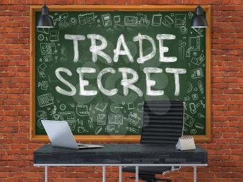 Trade Secret - Hand Drawn on Green Chalkboard in Modern Office Workplace. Illustration with Doodle Design Elements. 3D.