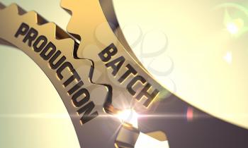 Batch Production on the Mechanism of Golden Cog Gears with Lens Flare. Batch Production - Industrial Design. Batch Production Golden Metallic Cog Gears. Batch Production - Concept. 3D Render.