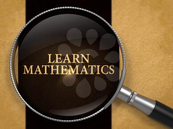 Learn Mathematics through Lens on Old Paper with Black Vertical Line Background. 3D Render.