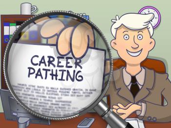 Career Pathing. Concept on Paper in Business Man's Hand through Lens. Colored Modern Line Illustration in Doodle Style.