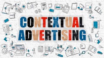 Contextual Advertising Concept. Contextual Advertising Drawn on White Wall. Contextual Advertising in Multicolor. Doodle Design Style of Contextual Advertising. Line Style Illustration. 