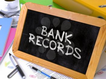 Hand Drawn Bank Records Concept  on Chalkboard. Blurred Background. Toned Image. 3D Render.