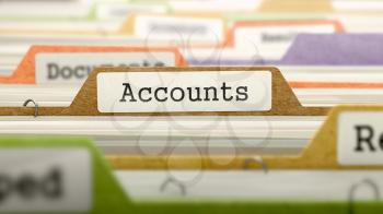Accounts Concept on Folder Register in Multicolor Card Index. Closeup View. Selective Focus. 3D Render.