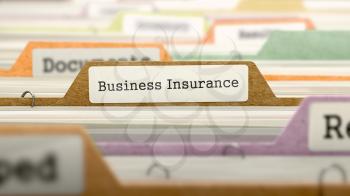 Business Insurance Concept on File Label in Multicolor Card Index. Closeup View. Selective Focus. 3D Render. 