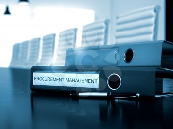Procurement Management - Office Binder on Working Desktop. Office Binder with Inscription Procurement Management on Black Desktop. 3D.