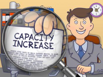 Capacity Increase through Lens. Man Showing a Paper with Text. Closeup View. Colored Doodle Style Illustration.