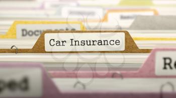 Car Insurance Concept on File Label in Multicolor Card Index. Closeup View. Selective Focus. 3D Render. 