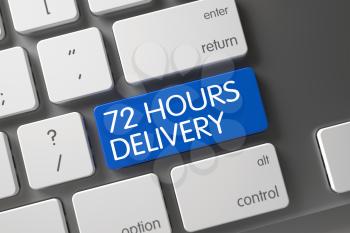 72 Hours Delivery Concept: Computer Keyboard with 72 Hours Delivery, Selected Focus on Blue Enter Button. 72 Hours Delivery Key. 72 Hours Delivery on Aluminum Keyboard Background. 3D.