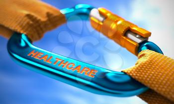 Healthcare on Blue Carabine with a Orange Ropes. Selective Focus. 3D Render.
