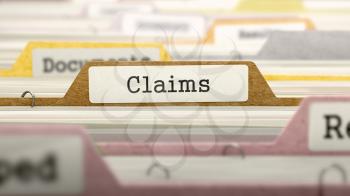 Claims - Folder Register Name in Directory. Colored, Blurred Image. Closeup View. 3D Render.