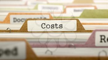 Costs Concept on File Label in Multicolor Card Index. Closeup View. Selective Focus. 3D Render. 