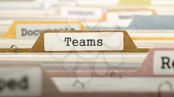 Teams Concept. Colored Document Folders Sorted for Catalog. Closeup View. Selective Focus. 3D Render.