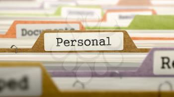 Personal on Business Folder in Multicolor Card Index. Closeup View. Blurred Image. 3D Render.