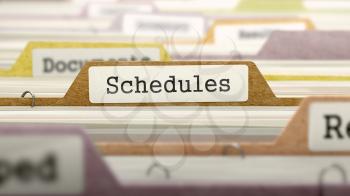 Schedules - Folder Register Name in Directory. Colored, Blurred Image. Closeup View. 3D Render.