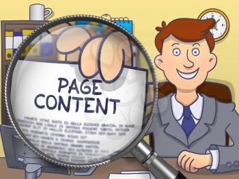 Page Content on Paper in Man's Hand through Magnifier to Illustrate a Business Concept. Colored Doodle Style Illustration.