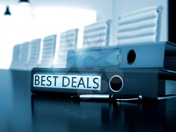 Best Deals - File Folder on Office Desk. Best Deals - Business Concept on Toned Background. File Folder with Inscription Best Deals on Desktop. 3D Render.