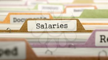 Salaries - Folder Register Name in Directory. Colored, Blurred Image. Closeup View. 3D Render.