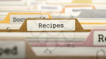 Recipes Concept. Colored Document Folders Sorted for Catalog. Closeup View. Selective Focus. 3D Render.