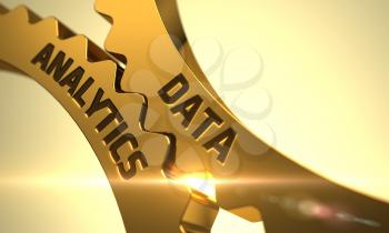 Data Analytics Golden Metallic Gears. Data Analytics on the Mechanism of Golden Metallic Gears. Data Analytics - Concept. Data Analytics - Technical Design. 3D Render.