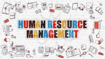 Human Resource Management - Multicolor Concept with Doodle Icons Around on White Brick Wall Background. Modern Illustration with Elements of Doodle Design Style.
