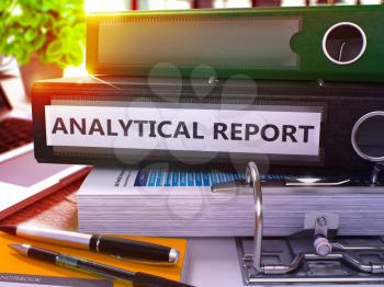 Analytical Report - Black Office Folder on Background of Working Table with Stationery and Laptop. Analytical Report Business Concept on Blurred Background. Analytical Report Toned Image. 3D Render.