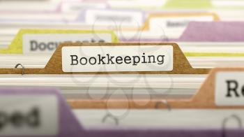 Bookkeeping - Folder Register Name in Directory. Colored, Blurred Image. Closeup View. 3D Render.