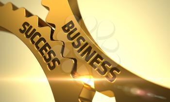 Business Success on the Mechanism of Golden Metallic Cog Gears with Lens Flare. Business Success on the Golden Gears. Business Success - Illustration with Lens Flare. 3D.
