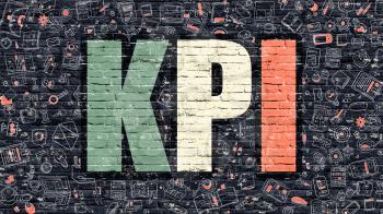 KPI - Key Performance Indicator - Concept. Modern Line Style Illustration. Multicolor KPI Drawn on Dark Brick Wall. Doodle Icons. Doodle Design Style of  KPI Concept. KPI on Dark Brick Wall. KPI.