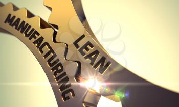 Lean Manufacturing - Concept. Lean Manufacturing - Illustration with Glowing Light Effect. Lean Manufacturing Golden Metallic Gears. Golden Cogwheels with Lean Manufacturing Concept. 3D Render.