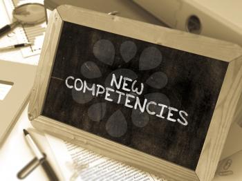 Hand Drawn New Competencies Concept  on Chalkboard. Blurred Background. Toned Image. 3D Render.