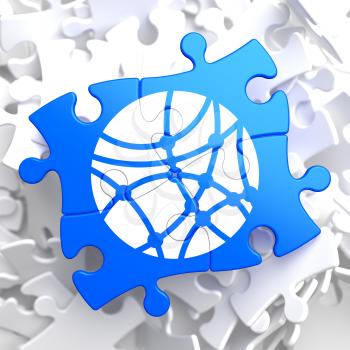 Social Network Icon on Blue Puzzle. Communication Concept.