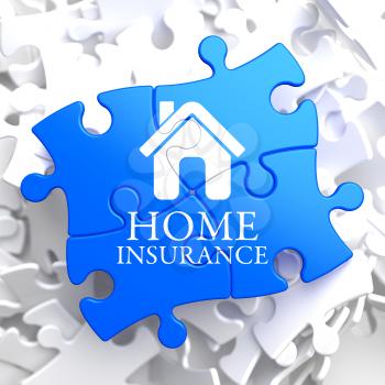 Home Insurance Inscription with Home Icon on Blue Puzzle. Business Concept.