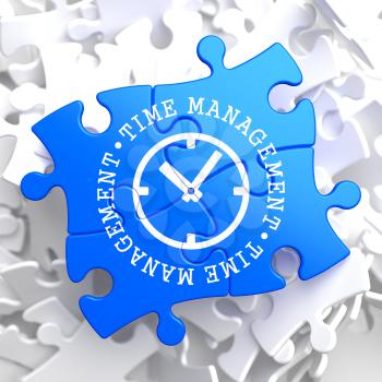 Time Management with Icon of Clock Face Written on Blue Puzzle Pieces. Business Concept.
