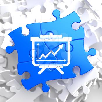 Flipchart with Growth Chart Icon on Blue Puzzle. Business Concept.