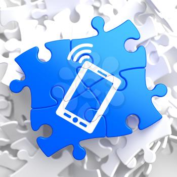 Smartphone Icon on Blue Puzzle. Mobile Technology Concept.