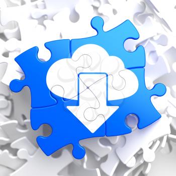 Cloud with Arrow Icon on Blue Puzzle. IT Concept.