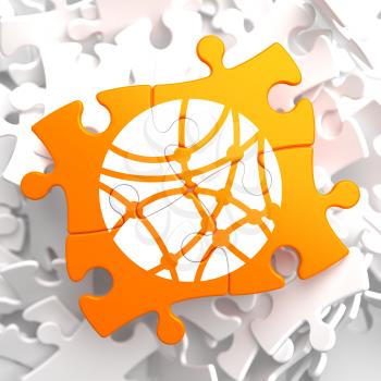 Social Network Icon on Orange Puzzle. Communication Concept.