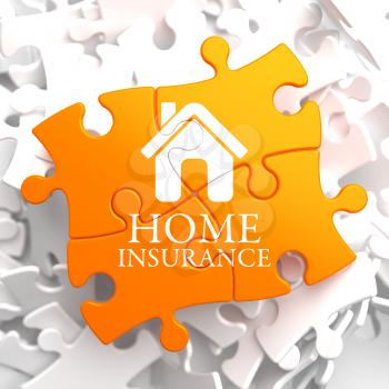 Home Insurance Inscription with Home Icon on Orange Puzzle. Business Concept.