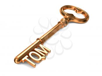 TQM -  Total Quality Management - Golden Key on White Background. Business Concept.