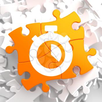 Stopwatch Icon on Orange Puzzle. Time Concept.