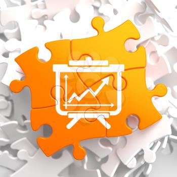 Flipchart with Growth Chart Icon on Orange Puzzle. Business Concept.