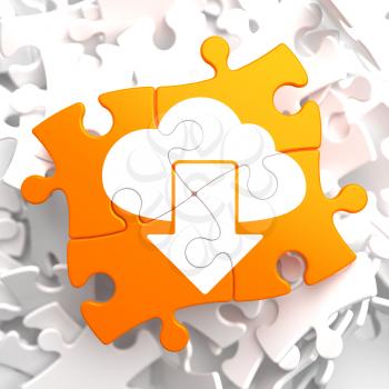 Cloud with Arrow Icon on Orange Puzzle. IT Concept.
