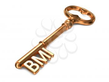 BMI- Body Mass Index - Golden Key on White Background. Health Concept.