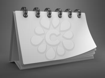 White Blank Desktop Calendar on Gray Background.