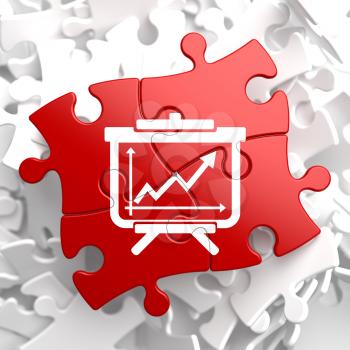 Flipchart with Growth Chart Icon on Red Puzzle. Business Concept.